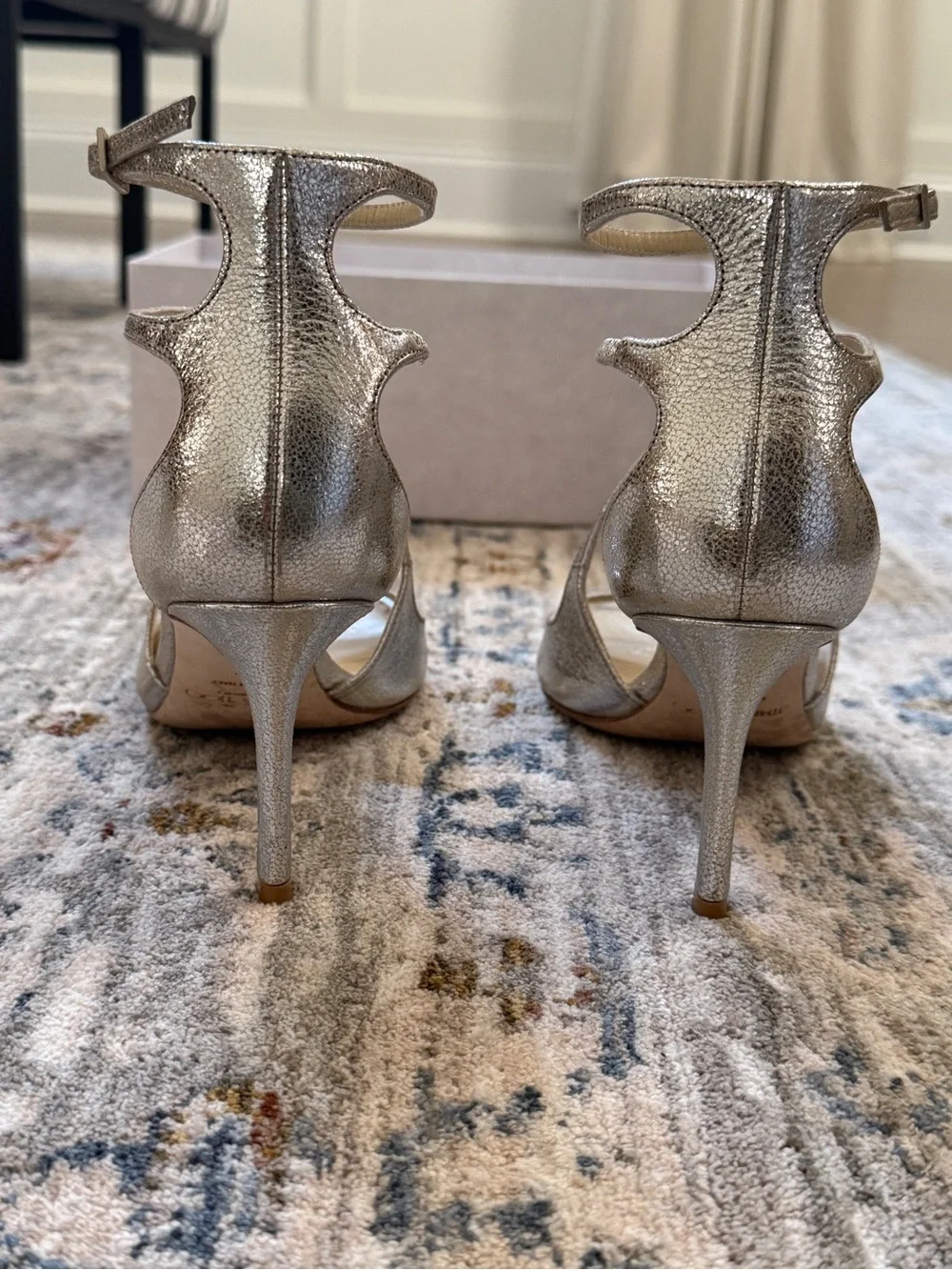 Jimmy Choo Azia Champagne Glitter Leather Sandals - Picture 4 of 10